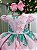 Vestido Marie Jardim Encantado Luxo Rosa e Verde Tiffany - Imagem 4
