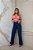 Calça jeans Wide Leg Pantalona azul básica lisa cintura alta - Imagem 4