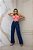 Calça jeans Wide Leg Pantalona azul básica lisa cintura alta - Imagem 6