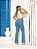 Calça jeans flare azul rasgada com bolso funcional feminina - Imagem 8