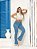 Calça jeans flare azul rasgada com bolso funcional feminina - Imagem 7