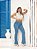 Calça jeans flare azul rasgada com bolso funcional feminina - Imagem 9