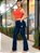 Calça jeans flare azul feminina rasgada de bolsos funcionais - Imagem 5
