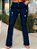 Calça jeans flare azul feminina rasgada de bolsos funcionais - Imagem 2