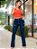 Calça jeans flare azul feminina rasgada de bolsos funcionais - Imagem 7