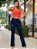 Calça jeans flare azul feminina rasgada de bolsos funcionais - Imagem 1