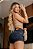 Short feminino jeans premium azul com lycra cordão no cós - Imagem 3