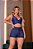 Short feminino jeans premium azul com bolsos e cordão no cós - Imagem 1