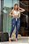 Calça jeans feminina skinny azul rasgada com cordão no cós - Imagem 1