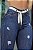 Calça jeans feminina skinny azul rasgada com cordão no cós - Imagem 8