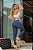 Calça jeans feminina skinny azul rasgada com cordão no cós - Imagem 3