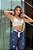 Calça jeans feminina skinny azul rasgada com cordão no cós - Imagem 7