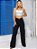 Calça Wide Leg Pantalona Jeans Preta Básica Com Cintura alta - Imagem 1