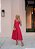 Vestido Midi Renda Vermelha com Alças Largas e Saia Godê - Imagem 4