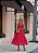 Vestido Midi Renda Vermelha com Alças Largas e Saia Godê - Imagem 1