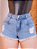 Short Jeans Feminino Curto Claro Desfiado Bolso Quadrado - Imagem 1