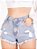 Short Jeans Claro Curto Rasgado - Imagem 1