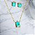 Conjunto folheado a ouro dourado com pedra verde - Imagem 1