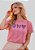T-SHIRT FEMININA - FÉ, ESPERANÇA, AMOR - STRASS - COR ROSA BATOM - Imagem 1