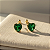 Brinco Ouro 18k Ponto de Luz Coração 6mm Verde Esmeralda - Imagem 1