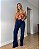 Calça Wide Leg Jeans Lavagem Escura Com Costura Frontal Louise - Imagem 2