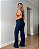Calça Wide Leg Jeans Lavagem Escura Com Costura Frontal Louise - Imagem 3