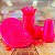 Kit Festa 50 PESSOAS DESCARTAVEIS ROSA NEON GARFO + PRATO + COPO - Imagem 1