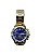 Relogio masculino de aço inoxidável dourado com fundo azul e corrente BCRM03 - Imagem 9