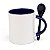 Caneca Branca com Colher, Interior e Alça Azul Marinho - Imagem 1