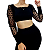 Blusinha feminina cropeed manga longa em tule poá bolinha - PRETA - Imagem 1