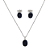 Conjunto Oval Ônix Banhado a Ródio Branco - Imagem 1