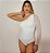 Body Silvia Um Ombro Só Manga Longa Tule Branco - Imagem 2