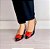 SCARPIN SALTO BAIXO FINO COURO PRETO VERMELHO CONFORTAVEL - Imagem 4