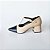 SCARPIN SALTO BLOCO COURO NUDE CLARO PRETO CONFORTAVEL - Imagem 1