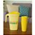 Kit Jarra Retangular Com Tampa + 6 Copos Amarelos Flores - Imagem 1