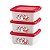 Kit 3 Potes Quadrados Gatinhos Com Tampa Vermelha 400ml - Imagem 1