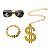 Kit Acessórios Fantasia Hip Hop Cifrão Ouro Falso Adulto c/ 3 pcs Cromus Festas - Imagem 1