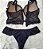 Lingerie conjunto de sutiã e calcinha renda preto e bege - Imagem 4