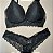 Lingerie conjunto de sutiã e calcinha renda preto com bojo sem aro - Imagem 1