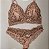 Lingerie conjunto de sutiã e calcinha renda rosê com detalhes em marrom com bojo sem aro - Imagem 1