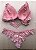 Lingerie conjunto de sutiã e calcinha renda rosa com prata com bojo sem aro - Imagem 3