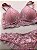 Lingerie conjunto de sutiã e calcinha renda rosa com prata com bojo sem aro - Imagem 2