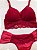 Lingerie conjunto de sutiã e calcinha renda vermelha com bojo sem aro - Imagem 2