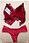 Lingerie conjunto de sutiã e calcinha renda vermelha com bojo sem aro - Imagem 3