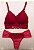 Lingerie conjunto de sutiã e calcinha renda vermelha com bojo sem aro - Imagem 1