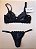 Lingerie conjunto de sutiã e calcinha renda preta sem bojo com aro - Imagem 2