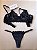 Lingerie conjunto de sutiã e calcinha renda preta sem bojo com aro - Imagem 3