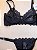 Lingerie conjunto de sutiã e calcinha renda preta sem bojo com aro - Imagem 1