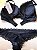 Lingerie conjunto de sutiã e calcinha renda preta com bojo e aro - Imagem 4
