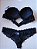 Lingerie conjunto de sutiã e calcinha meia taça renda preta com bojo e aro - Imagem 4